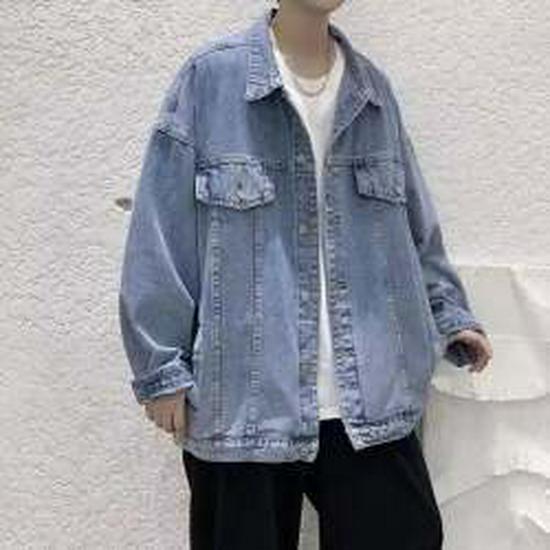 

Мужская джинсовая куртка свободного кроя: Повседневный и модный корейский стиль с дизайном в технике пэчворк для весны и осени 2XL