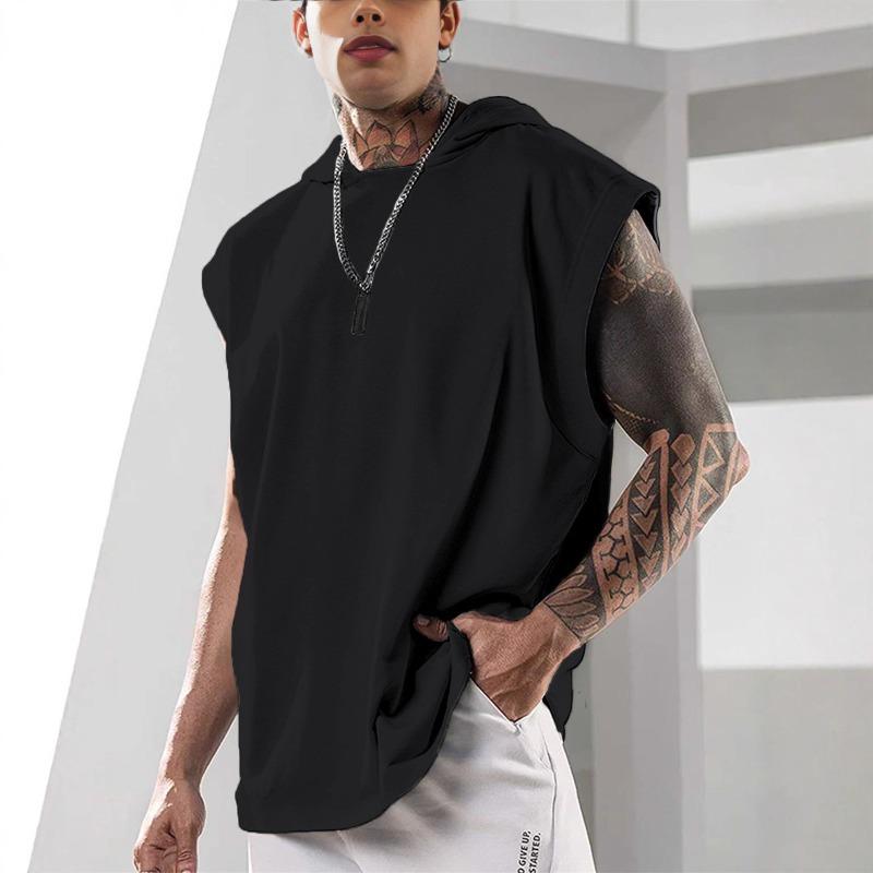 Mens High Quality American Style Loose Hooded Sleeveless Fitness Sports Tank Top