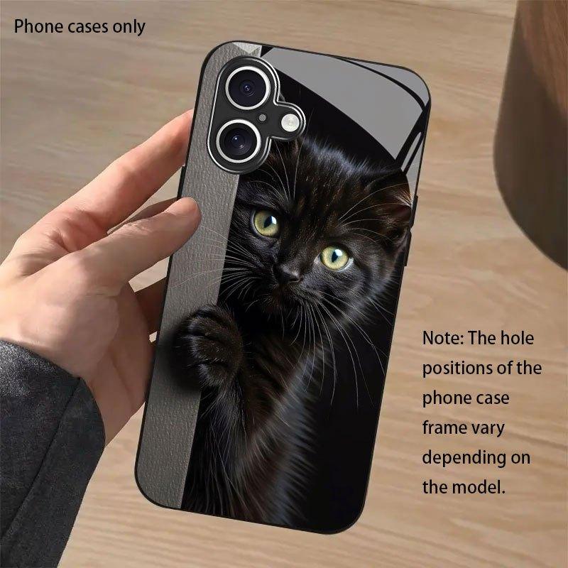 Kleines schwarzes Katzenmuster Trend Glas Schutzhülle für iPhone 17 16 16ProMax 15 14 13 12ProMax 11 11Pro Sturzschutz