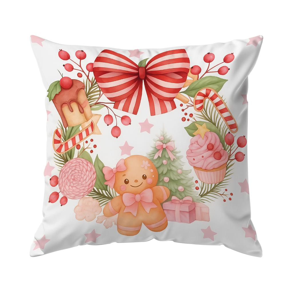 Pink Christmas Gingerbread Man Pillowcase Bedroom Sofa Cushion Cover 100% Polyester Living Room Cushion Pillowcase Home Decor