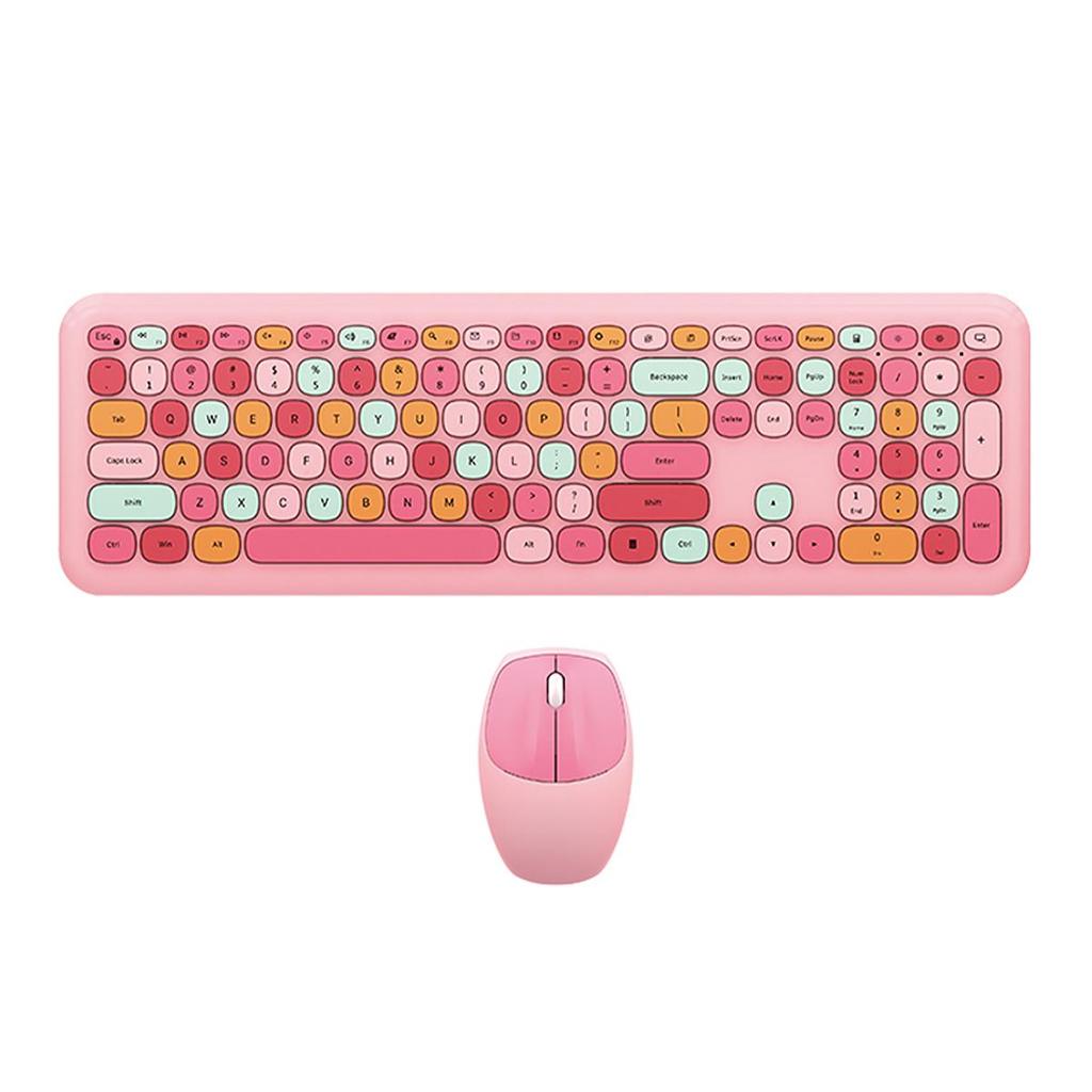 Mofii Drahtlose Maus und Tastatur Set Runde Tastenkappen Farbe Tastatur Frauen Büro Drahtlose Tastatur Volle Größe Schreibmaschinentastatur