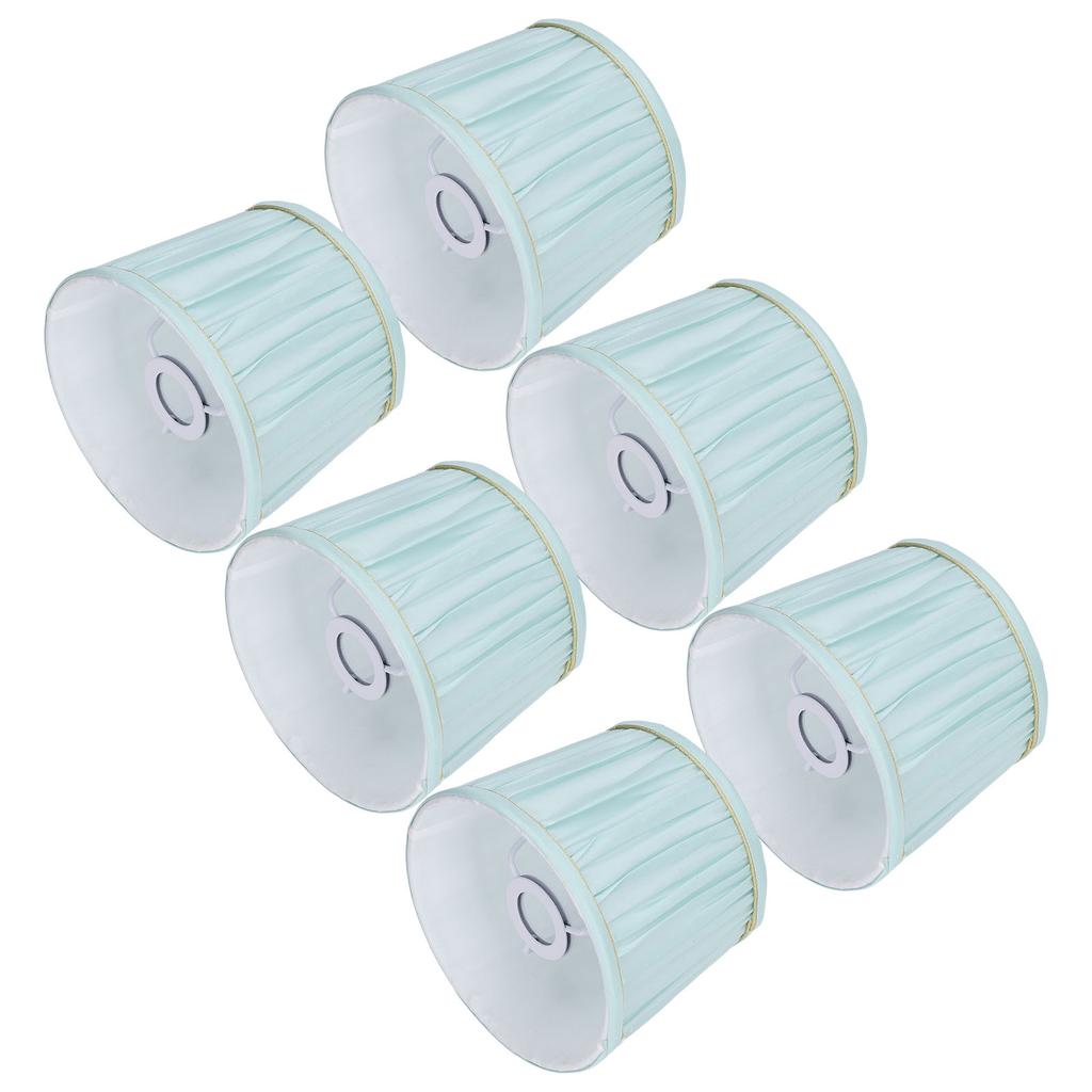 6PCS Simple Lamp Shade Fabric Light Blue Golden Edge Lampshade for E14 Wall Chandelier