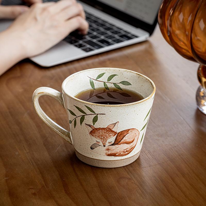 Fox Sleep Creative Mug Coarse Pottery Coffee Cup Latte Cup Beautiful Drinking Cup Girls Gift Export