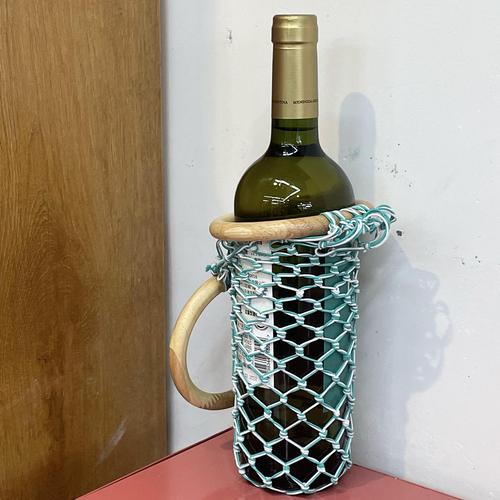 

Handwoven Elastic Insulation Tea Cup and Wine Bag Cover,portable Solid Wood Circular Mesh Pocket,fashionable Bottle Storage Bag
