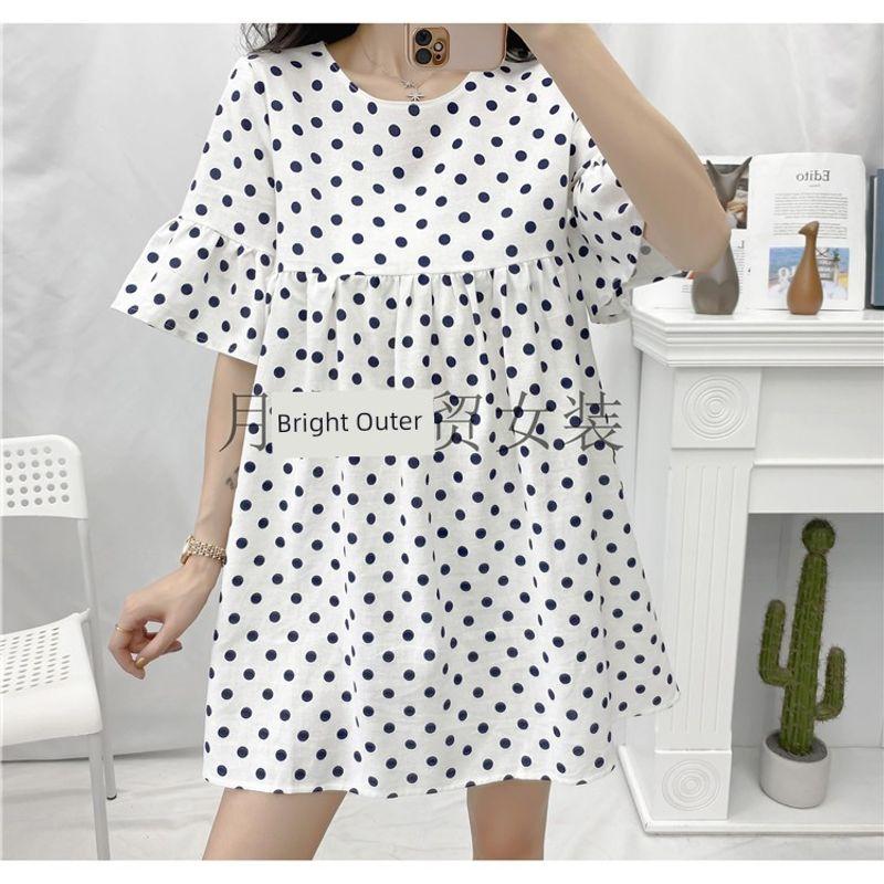 

Женское элегантное платье с рукавами-колокольчиками и контрастным горошком Dot S