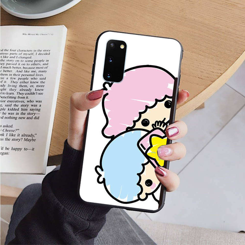 AH32 Cute Little Twin Stars Black Case for Samsung Note 20 Lite S24 Ultra S23 S22 A05 A06 A11 A71 A15 A16 A13 A24 A25 A33 A52 A53 M55 M35 Sofe Cover