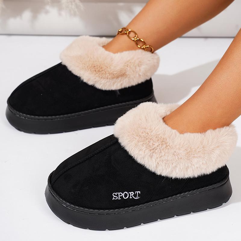 Fashion Women' Warm Fluffy Fur Ankle Boots Faux Suede Thicken Plush Cotton Padded Snow Boots Woman Thick Sole Platform Casual Boots