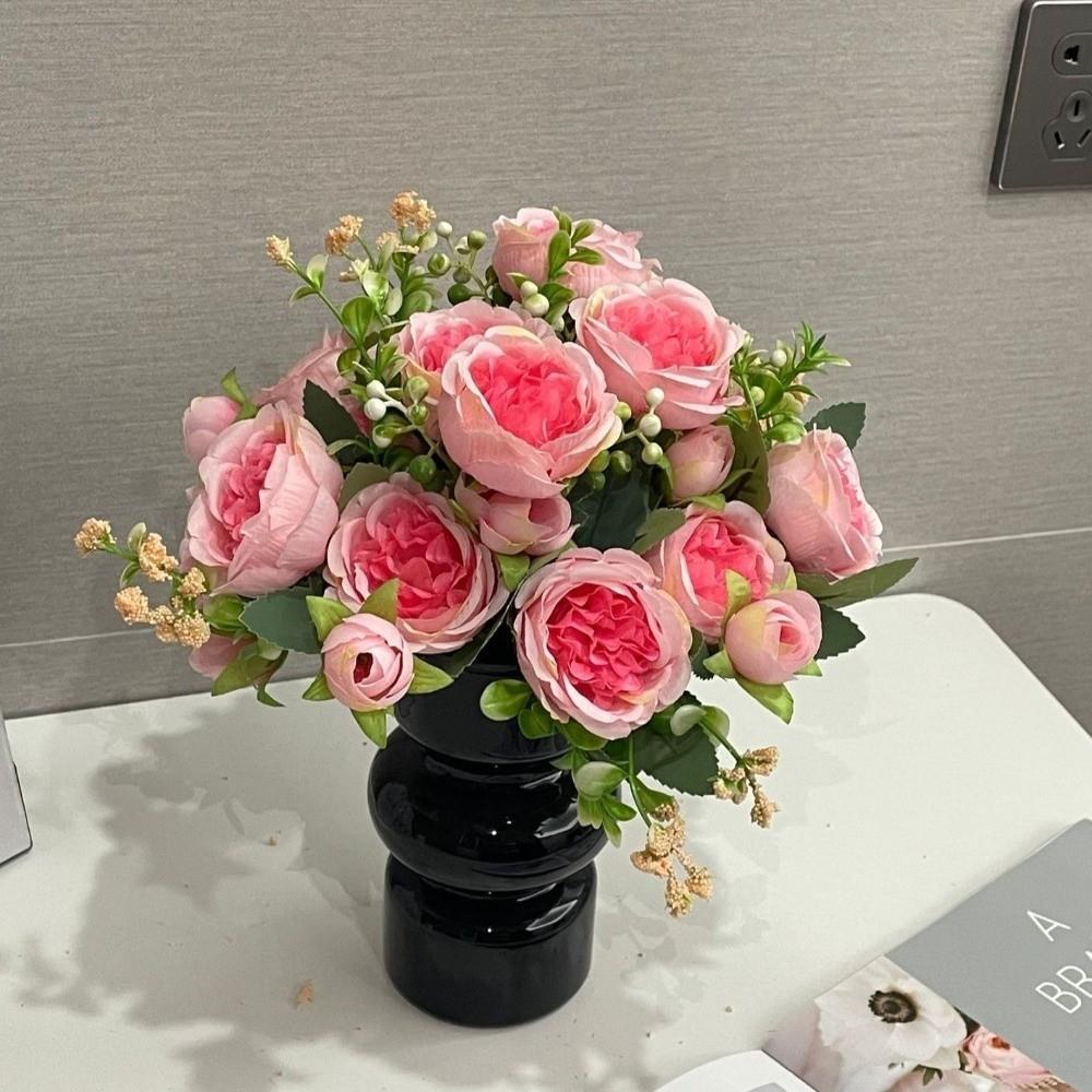 Long Stem Artificial Flowers Realistic Touch Fake Roses Silk Peony Bouquets Home Wedding Bridal