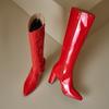 Rot Schwarz Damen Kniehohe Stiefel Hoher Absatz Kleine Große Größe 32 46