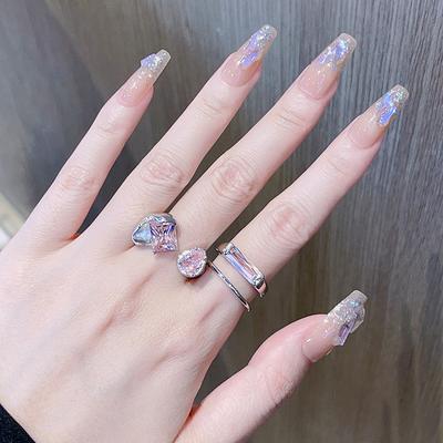 Pink Zircon Double-Layer Ring, Female Tide Light Luxury Niche Design, Ring Fashion Personality Opening Adjustable Index Finger Ring