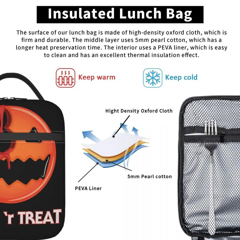 Treat Sam Halloween Horrorfilm Isolierte Lunchtaschen für Arbeit Schule Auslaufsicher Thermische Kühltasche Bento Box Frauen Kinder