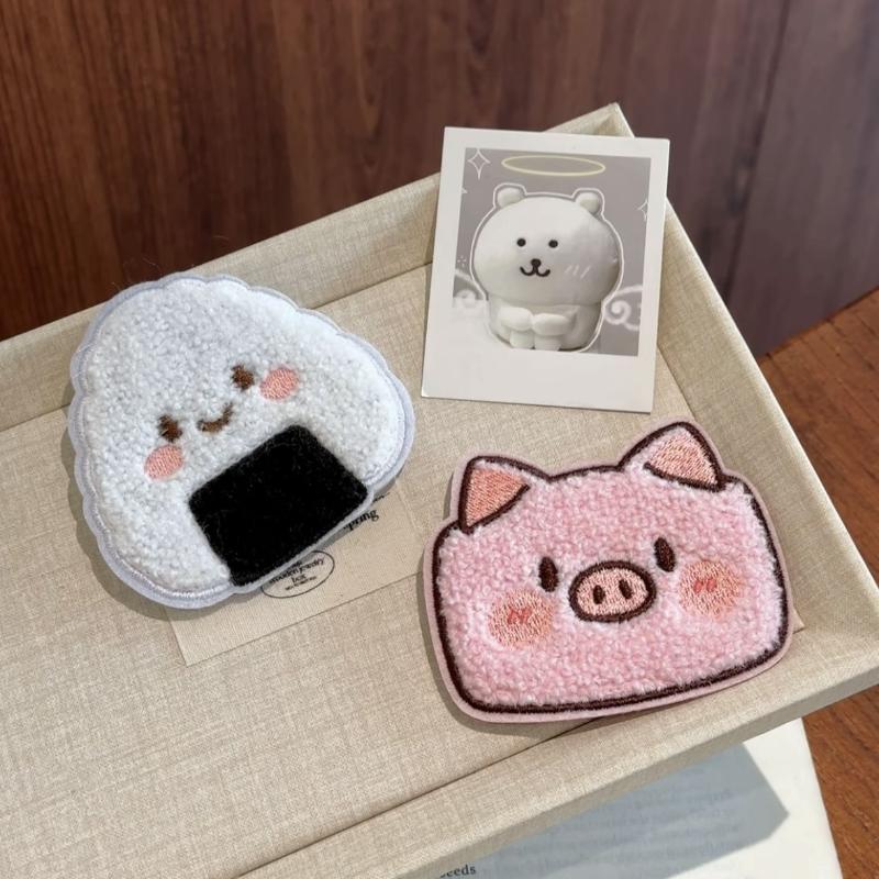 Cute Cartoon Pig Rice Ball Ice Cream Hair Magic Patch Plush Bangs Sticker Non Slip Broken Hair Holder For Girls Makeup Washing