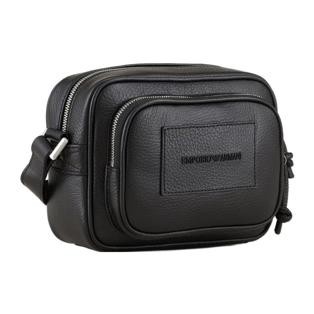Emporio Armani Classic Logo Zip Floral Leather Camera Bag Men Shoulder Bag Black Y4M364-Y068E-80001