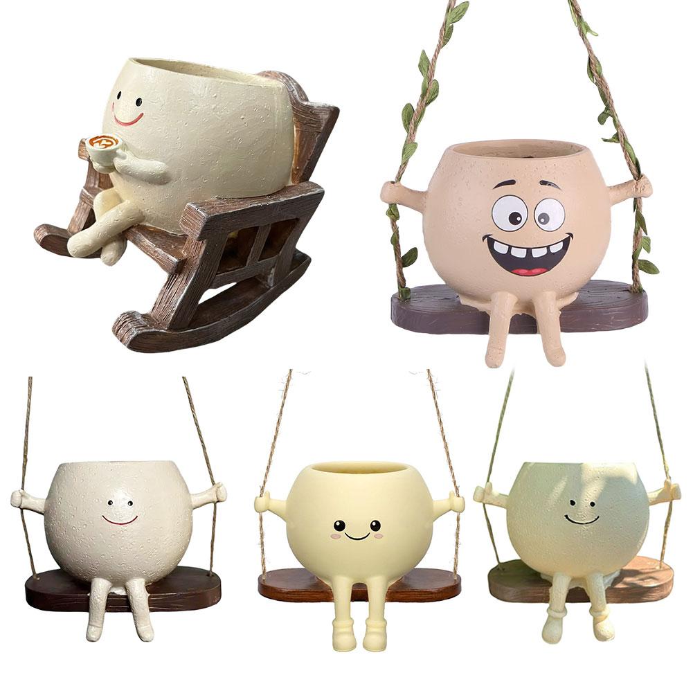 Sedia a dondolo/vaso per fioriera con testa a dondolo, fioriera per piante grasse, graziose fioriere con testa in resina, forniture per la casa e il giardino, per piante da interno ed esterno