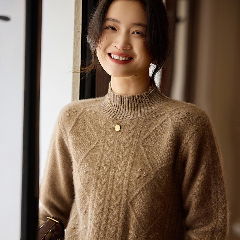 Women's Cashmere Sweater Qinghe Cashmere 30% Cashmere 70% Wool Autumn and Winter Pullover Warm and Fashionable