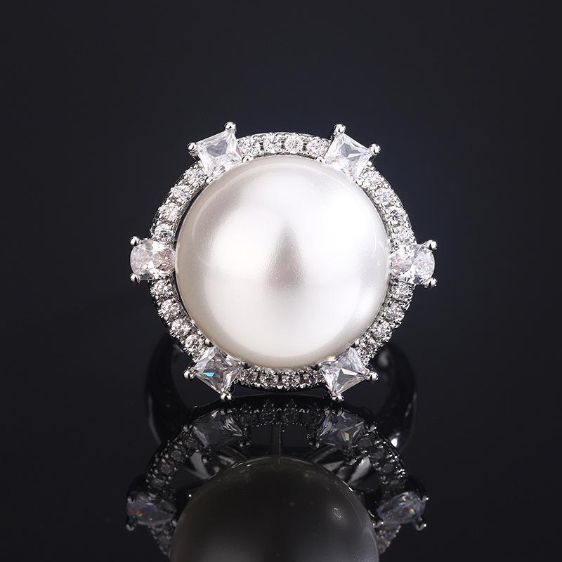 Jewelry Copper Bottom Gold Plated Baroque Pearl Vintage Temperament Diamond Ring Female 16Mm