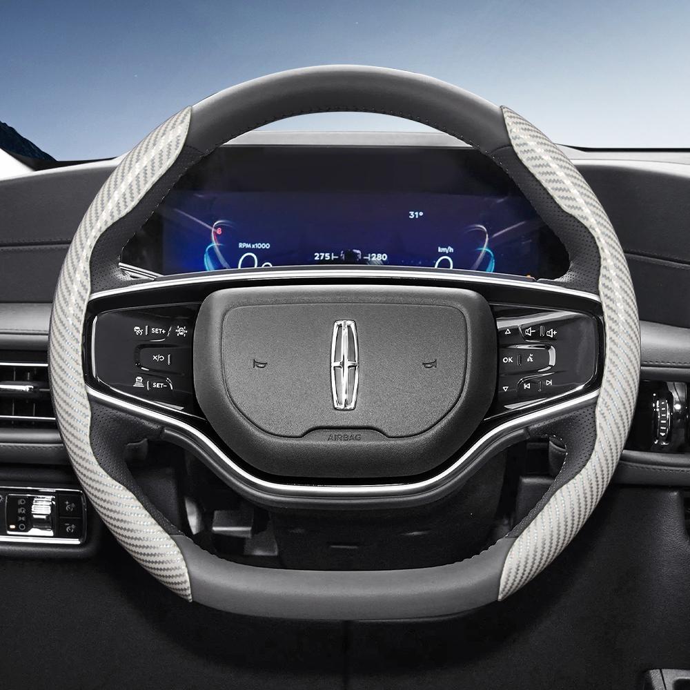 

Suitable for Lincoln Carbon Fiber Texture Steering Wheel Cover with Segmented Quick-Release Design, Durable, for Models Such as Nautilus, Corsair,