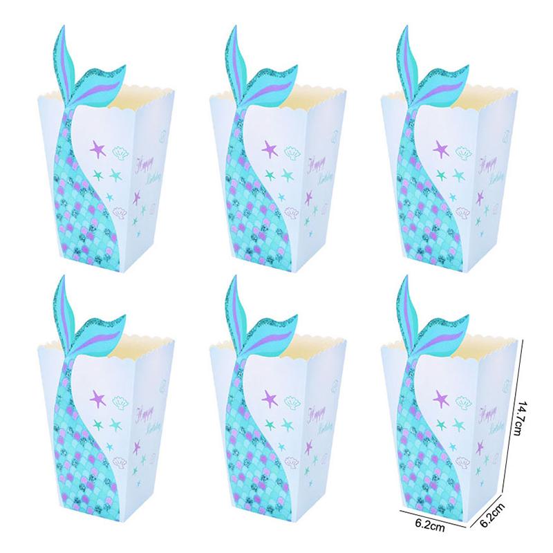 10Pcs Mermaid Tail Paper Candy Box Gift Bags Popcorn Boxes Kids Little Mermaid Birthday Party Decoration Baby Shower Supplies