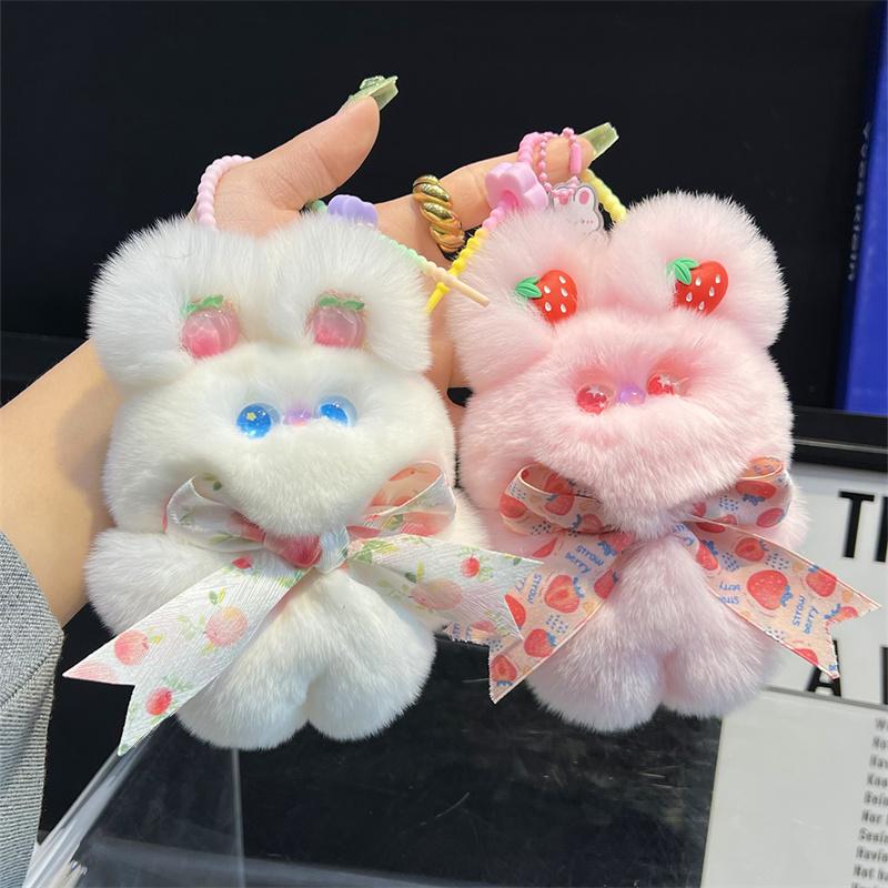 Real Fur Bunny Keychains Fluffy Doll Keychain Charms for Keychains Keyring Cute Plush Doll Pendant Bag Accessories Key Ring Gift