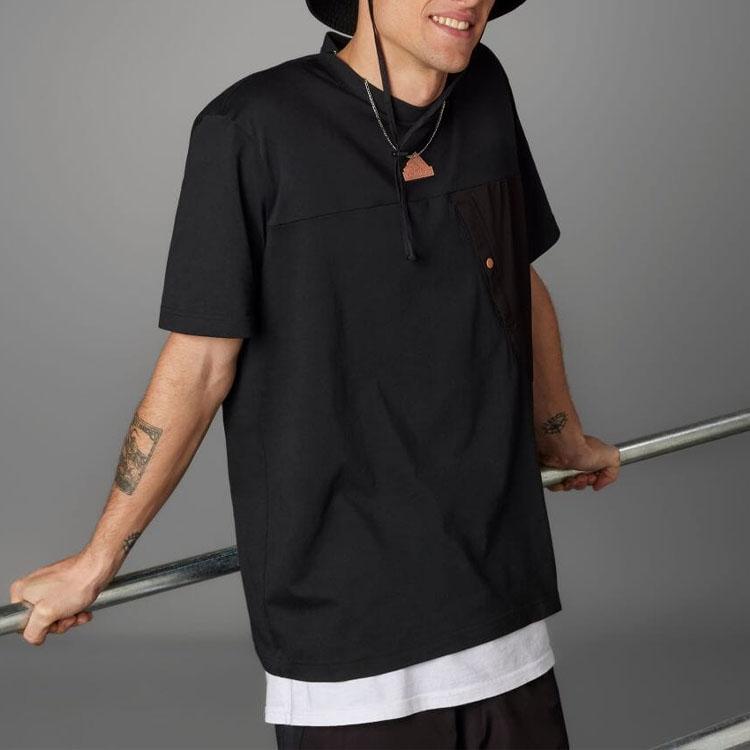 Adidas Solid Color Logo Print Crew Neck Pullover Casual Short Sleeve T-Shirt Men Tops Black IP3734