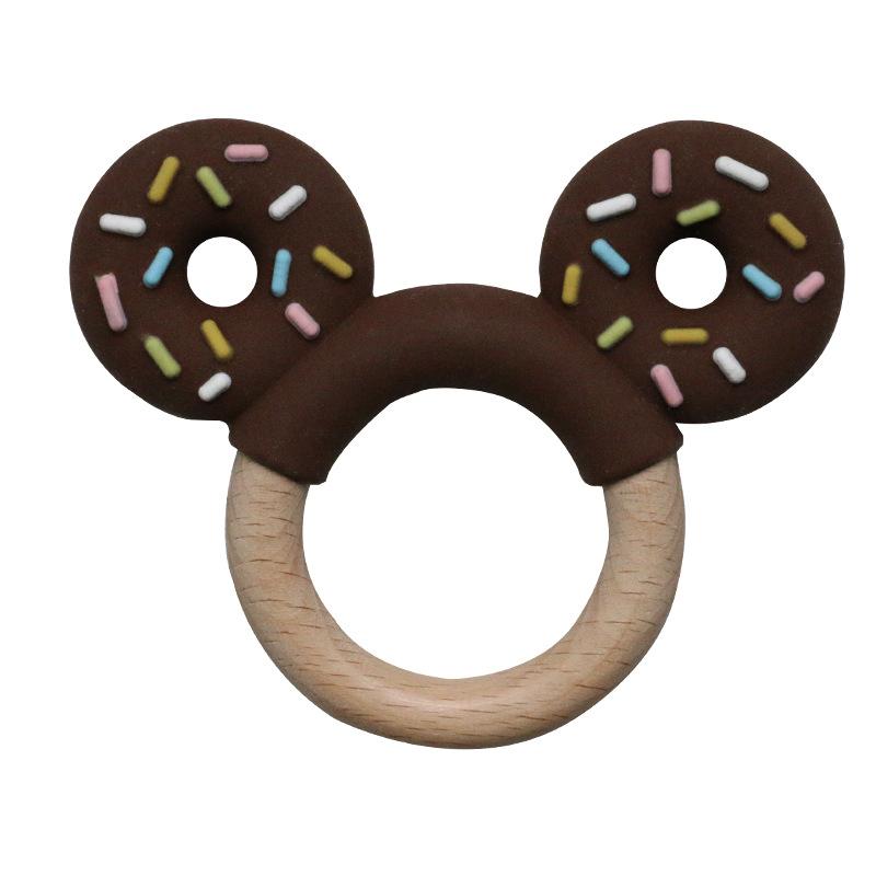 Non-Toxic 1Pc Baby Silicone Teether Toy Bpa Free Infant Wooden Ring Health Care Teething Chewing Toys Newborn Gifts For Baby Accessories