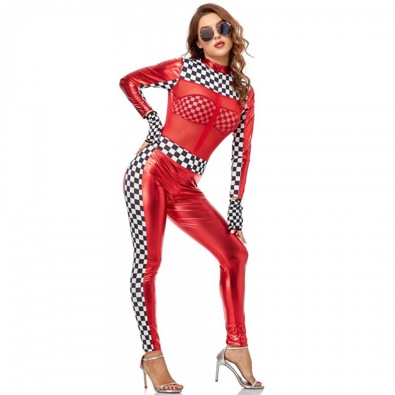 Red Sexy Jumpsuit Cheerleading Outfit PU Leather Football Girl Role Play Costume