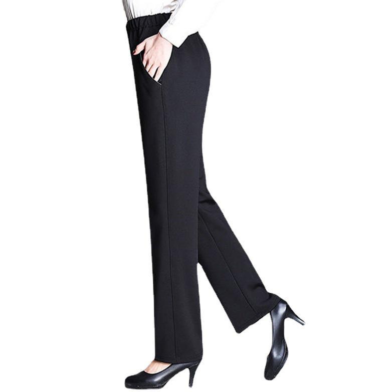 Women's High Waist Straight-Leg Velvet Pants - Autumn/Winter, Thick Black Trousers for Middle-Aged & Elderly.