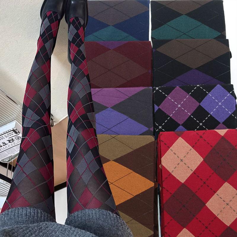 Collant Calze Lingerie a Quadri Retrò Stile Giapponese Jk Collant Leggings Morbidi Sexy Autocalzanti Coscia Donna