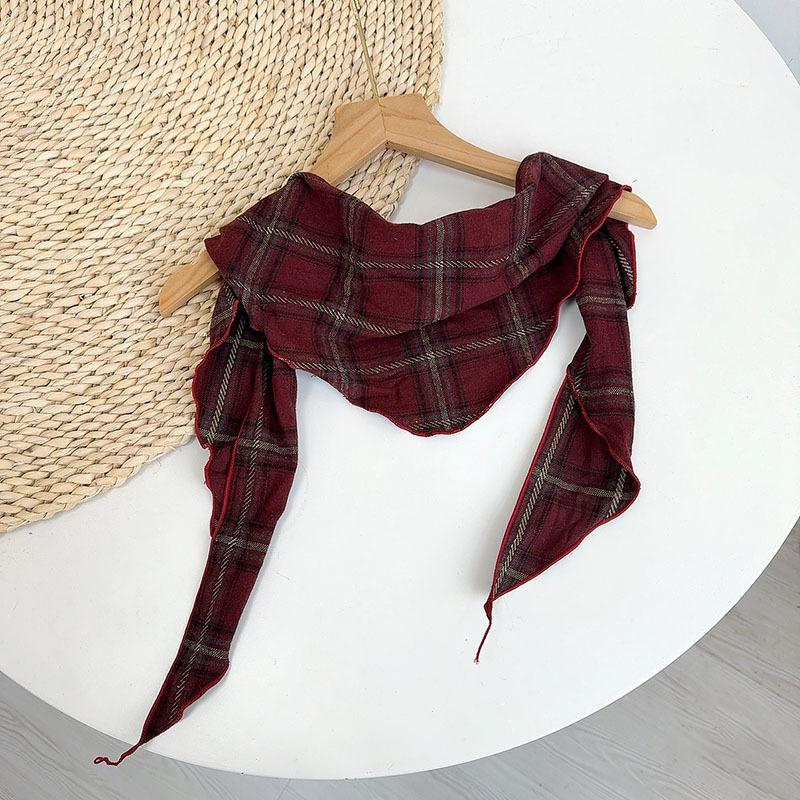 35*110cm Small Triangle Scarf Neck Protection Versatile Women Soft Plaid Handkerchief Ladies Foulard Hijab