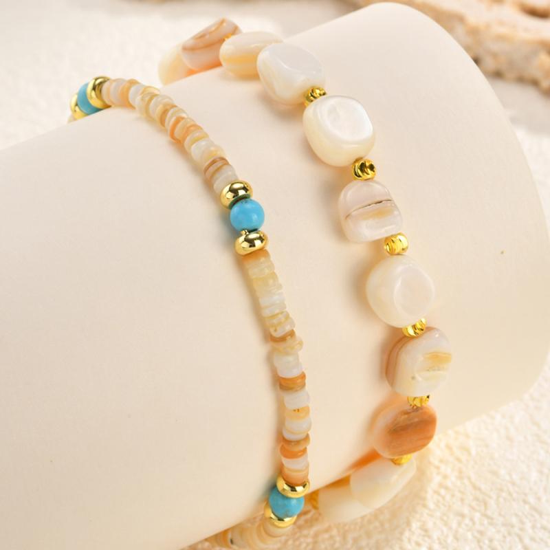 Boho Beaded Bracelet Natural Shell Turquoise Bead Chain Stackable Layering Bracelet for Women Summer Beach Jewelry