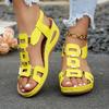 Sandali da Donna Estivi con Zeppa e Bocca di Pesce Fibbia Metallica Elastici Slip-On Scarpe alla Moda da Donna Taglie Forti
