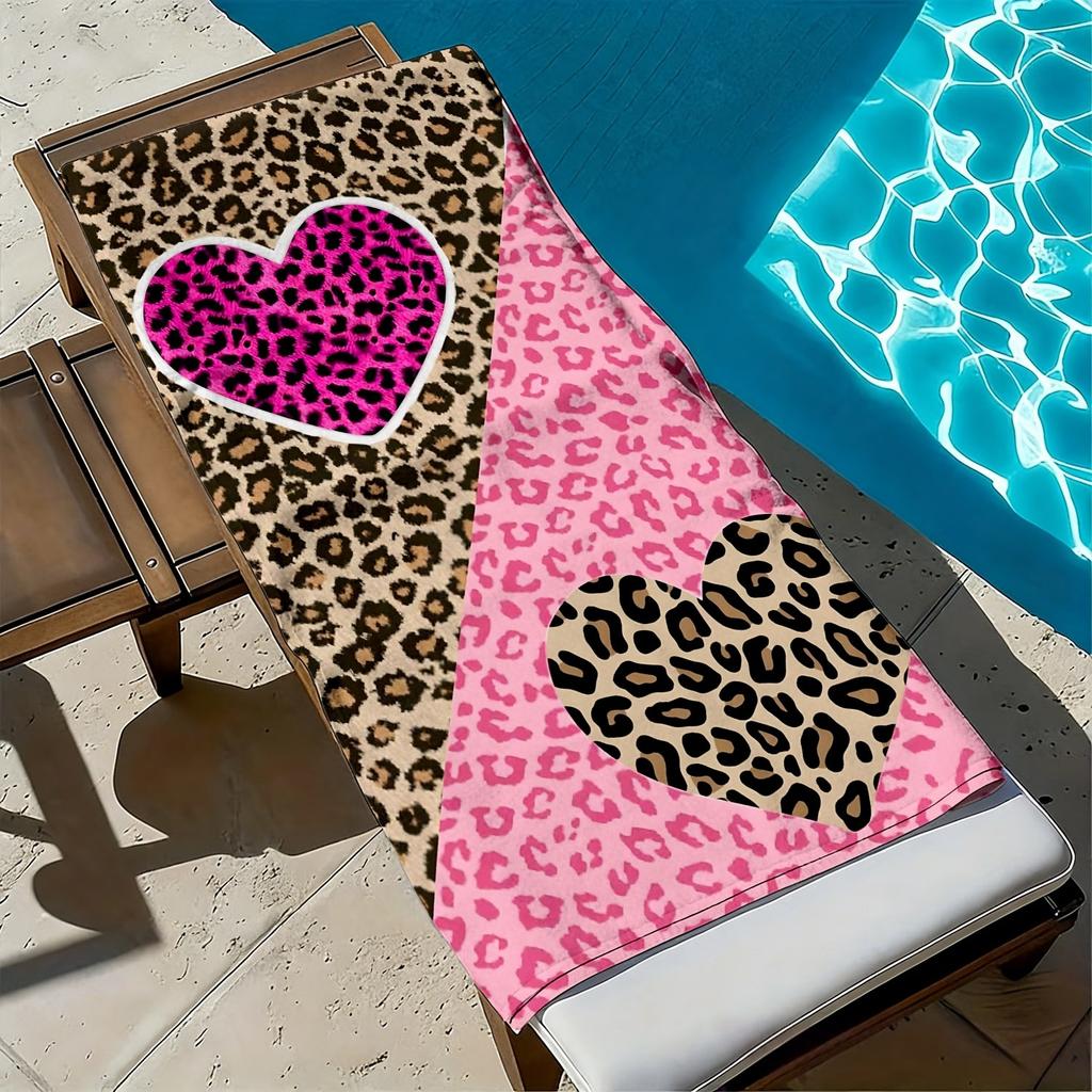 Love Pink Brown Leopard Print Pattern polyester microfiber beach towel is highly absorbent, suitable swimming and beach outings
