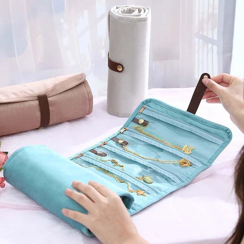 Compact Flannel Jewelry Organizer PVC Rings Necklace Storage Pouch  Daily