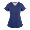 Women's Fashionable Loose-Fit Short-Sleeve V-Neck Pocket Blouse With Slit