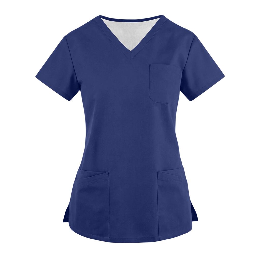 Women's Fashionable Loose-Fit Short-Sleeve V-Neck Pocket Blouse With Slit