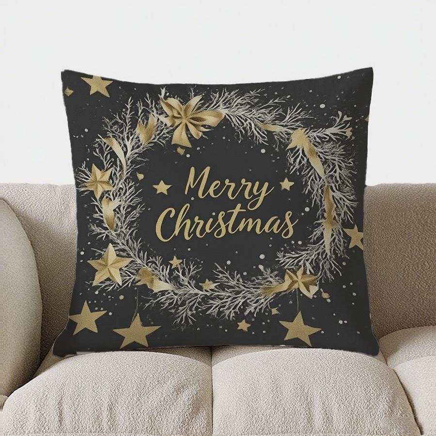 Home Decor Hello Winter Wreath Decorative Pillow Cover Pattern Cushion Cover Suitable For Sofa Bedroom Car Pillow Cover