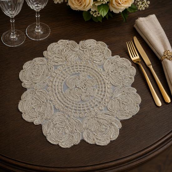 Rose Placemat, Round Embroidered Light Breathable Placemat, Protects Against Stains Burns Scratches Coasters, for Kitchen Dining Room