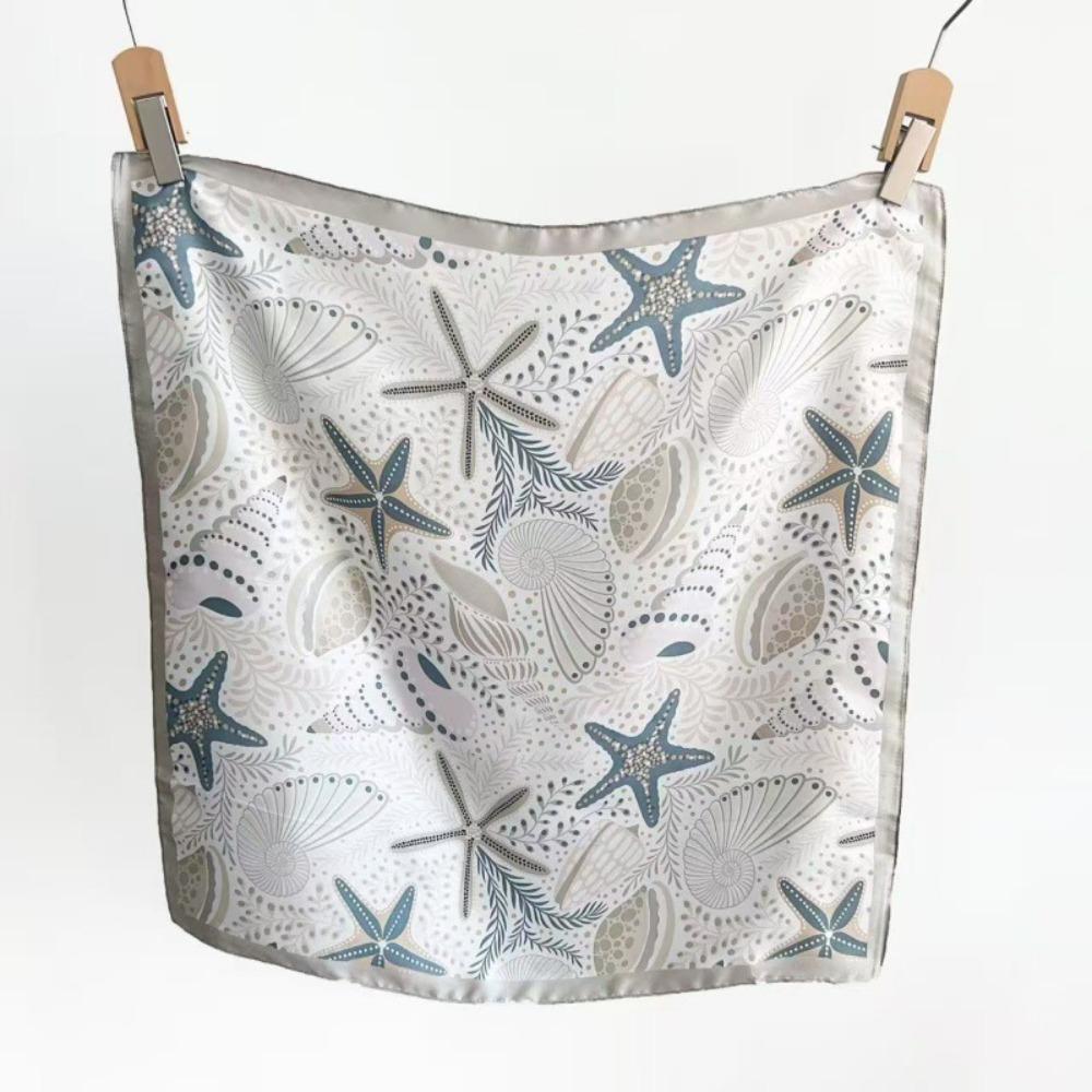 Conch Starfish Print Scarf Sea Star Shell Silk Scarf Retro Satin Hijab Waist Scarf