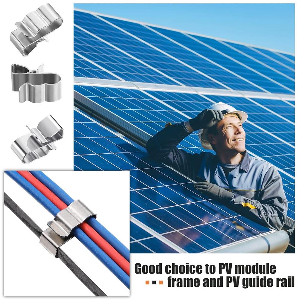 50Pcs Stainless Steel Trailer Wire Clips, 22.5mm Double Cable Clamps, Solar Panel PV Wiring Fasteners For Boat & Trailer Cables