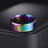 Simple 8mm Rainbow Stainless Steel Rings For Men Women Colorful Matte Finish Beveled Polished Edge Men Ring Wedding Band