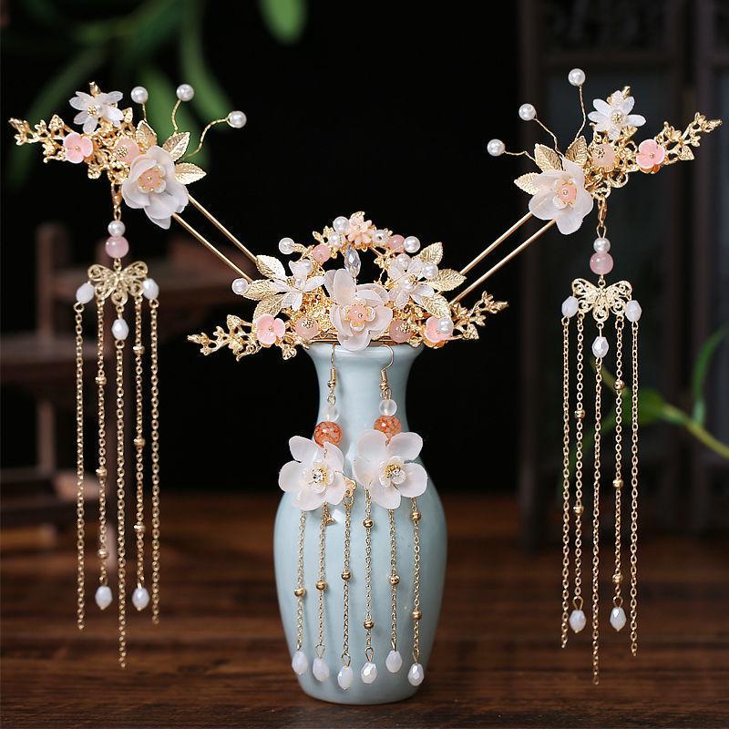 Ancient Style Hanfu Headdress Tassel Hairpin Set - Fairy-Inspired Chinese Costume Hair Accessories for Women