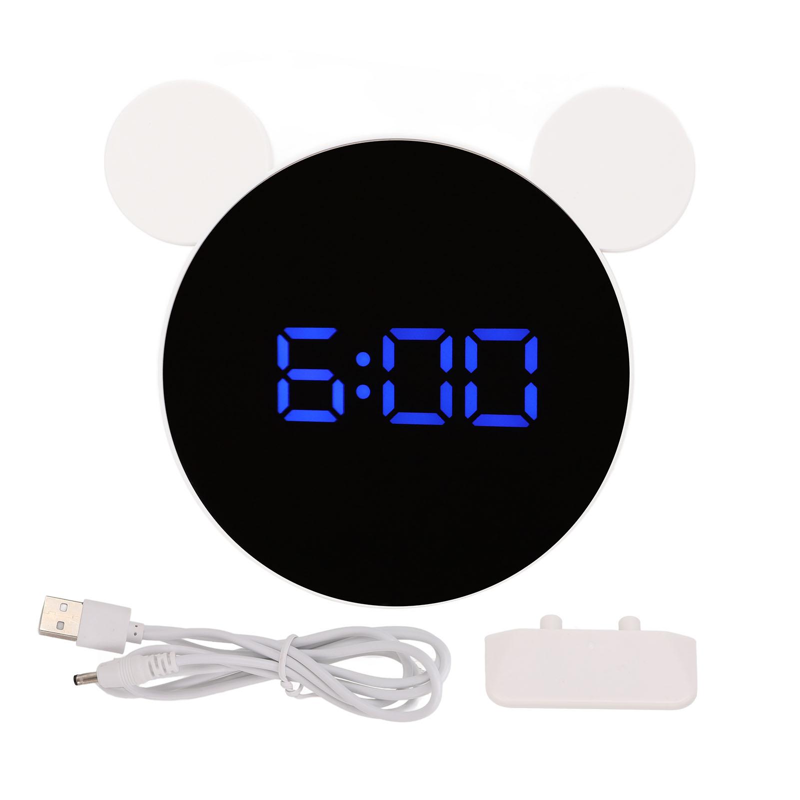 

Mirrored Digital Alarm Clock Cute Mice Ear Shape LED Mirror Clock with Snooze Model Night Mode for