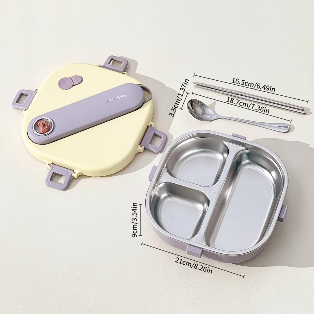 WORTHBUY Cute 304 Stainless Steel Divided Lunch Box With Cutlery Heatable Large Capacity Sealed Food Container Set For Student