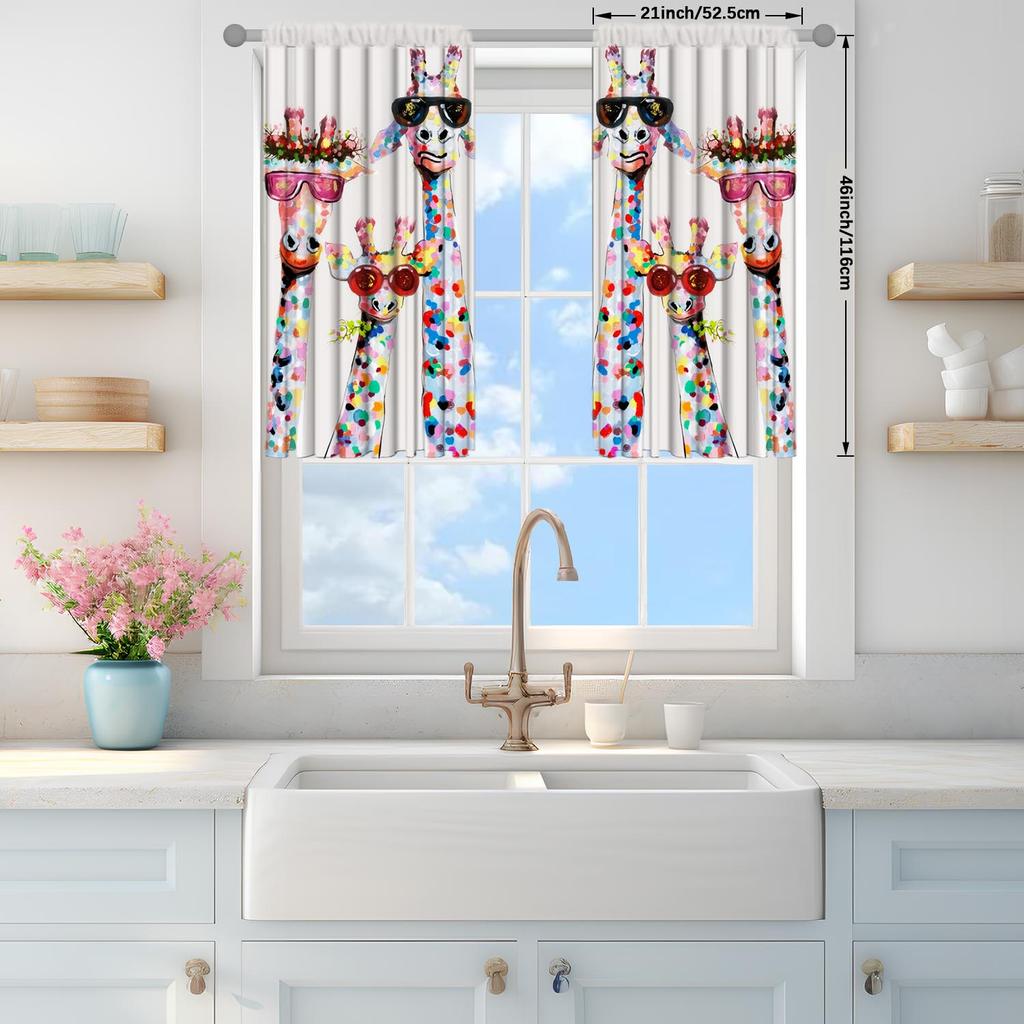 Panelscartoon Giraffe Semi Curtains Versatile Design Suitable Any Style Creating Peaceful Living Space Room Darkening Made Of Polyester