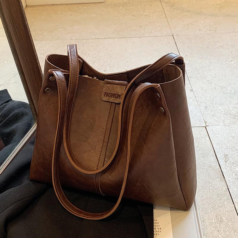 Retro Torba Tote do Dojazdów o Dużej Pojemności Nowy Styl Torebka Tekstura Maillard Luźna Torba na Ramię