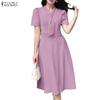 ZANZEA Women Elegant Casual V-Neck Summer Short Sleeve Dress