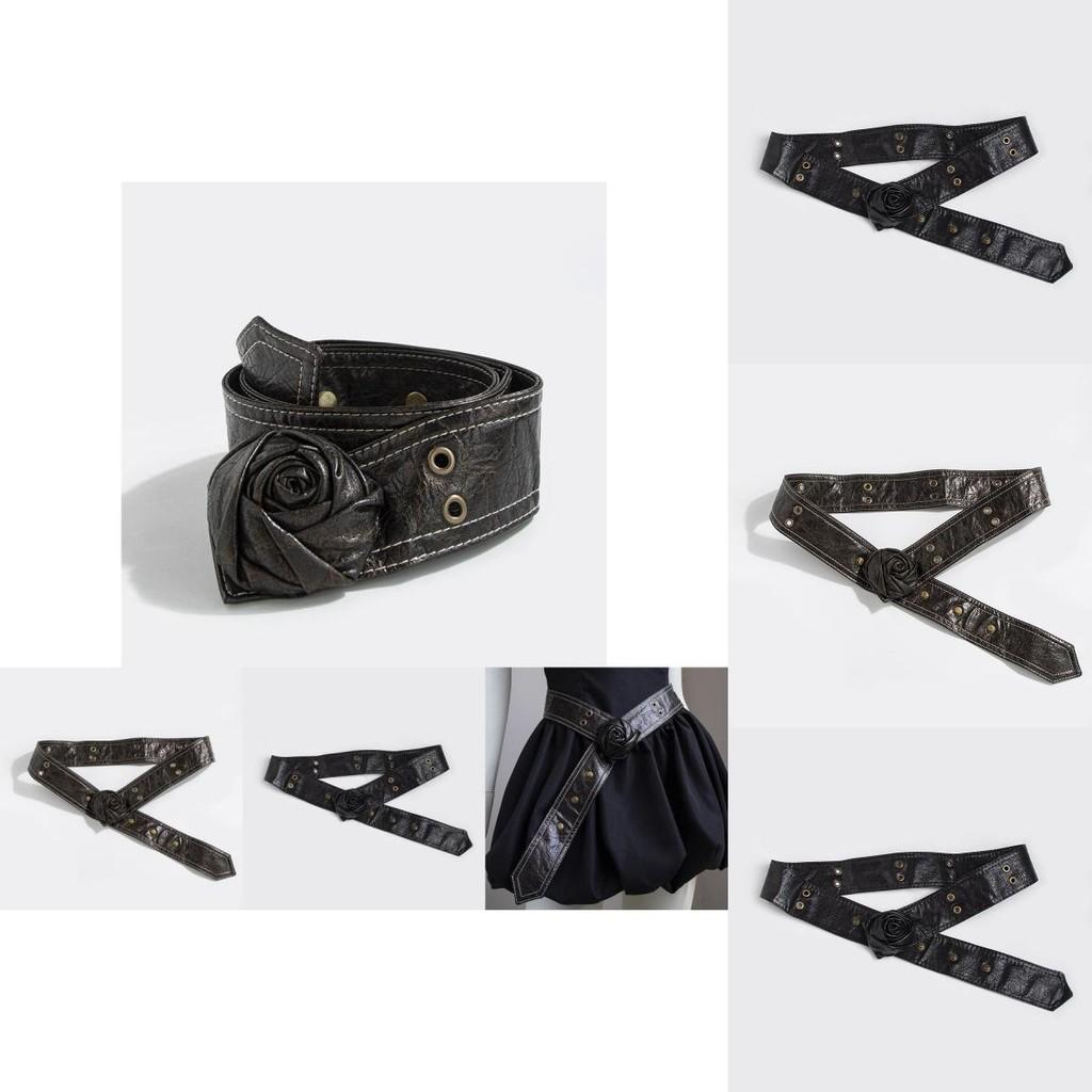 Rose Flower Fashion Waist Belt For Women With Faux Leather Adjustable Strap