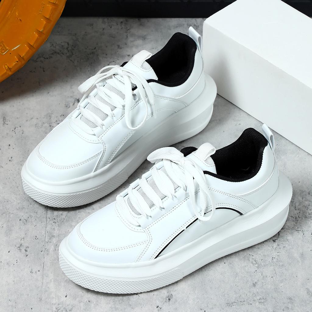 Unisex Women White Dad Shoes for Men Thick Sole Skateboard Chunky Sneakers Casual Vulcanized Shoes High Platform Lace Up White
