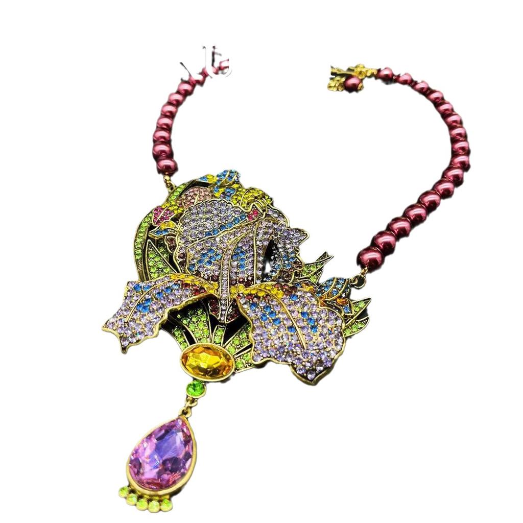 Ornamenti Vintage Perle Viola Viola Lavanda Lusso Leggero Industria Pesante Collana e Orecchini Suite