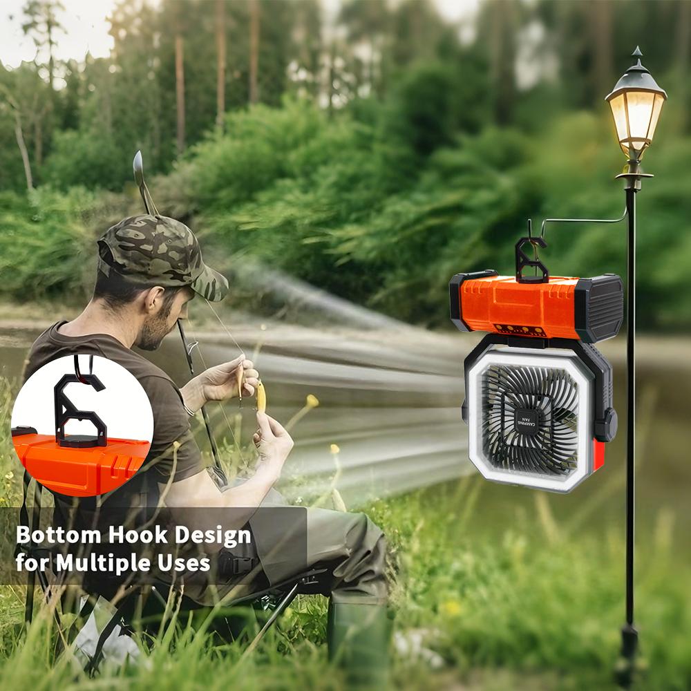 Cordless Camping Fan, 20000mAh Battery Powered Fan Battery Operated Rechargeable Portable Outdoor Tent Fans with Hanging Hook